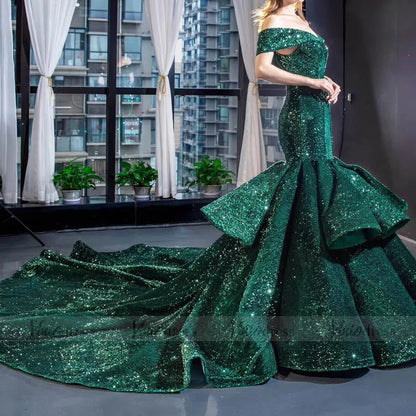 Sparkling Sequin Mermaid Prom Dresses Emerald Green Trumpet Dress 66886-prom dresses 2025 -Viniodress-Emerald Green-Custom Size-