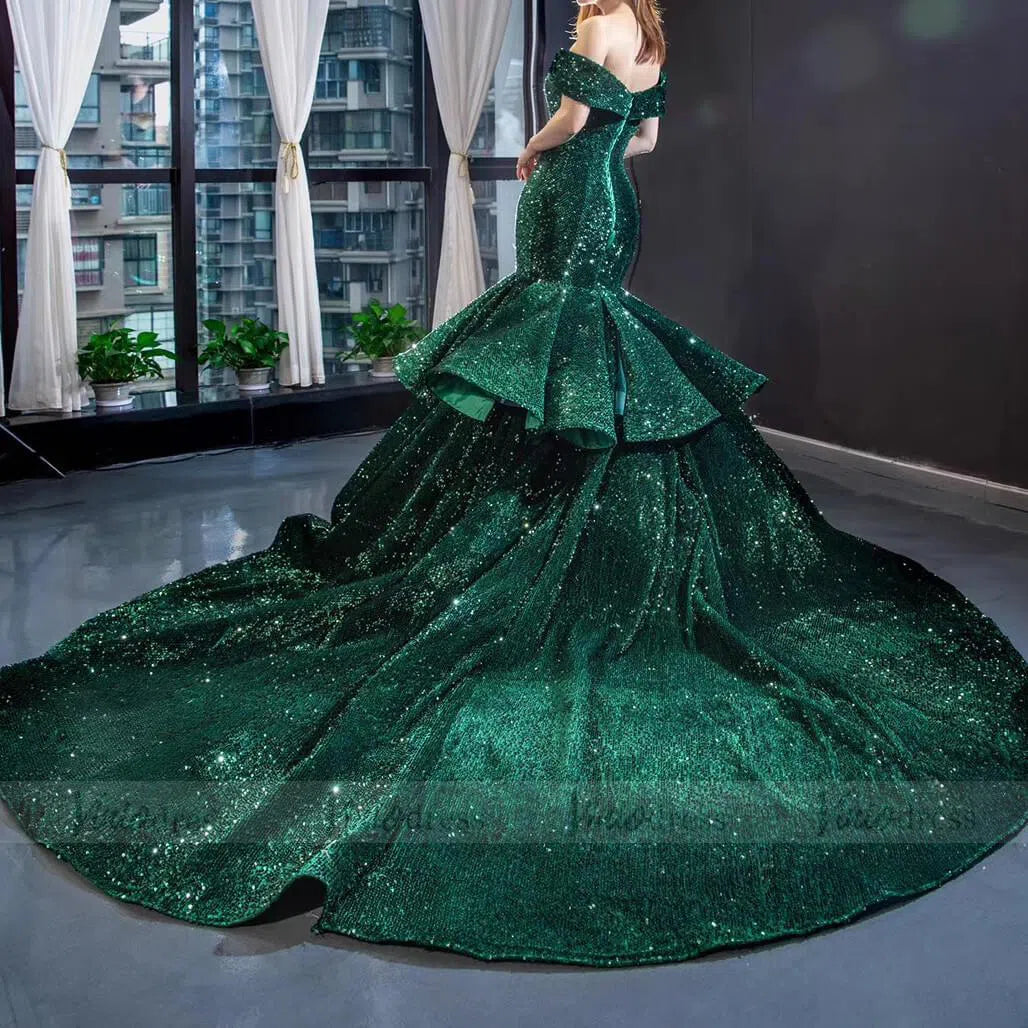 Sparkling Sequin Mermaid Prom Dresses Emerald Green Trumpet Dress 66886-prom dresses 2025 -Viniodress-Emerald Green-Custom Size-
