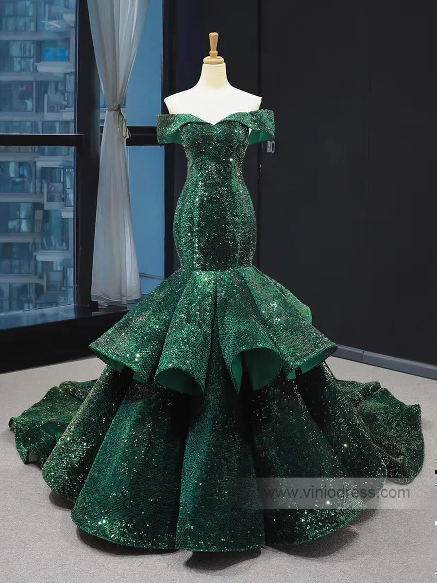 Sparkling Sequin Mermaid Prom Dresses Emerald Green Trumpet Dress 66886-prom dresses 2025 -Viniodress-Emerald Green-Custom Size-