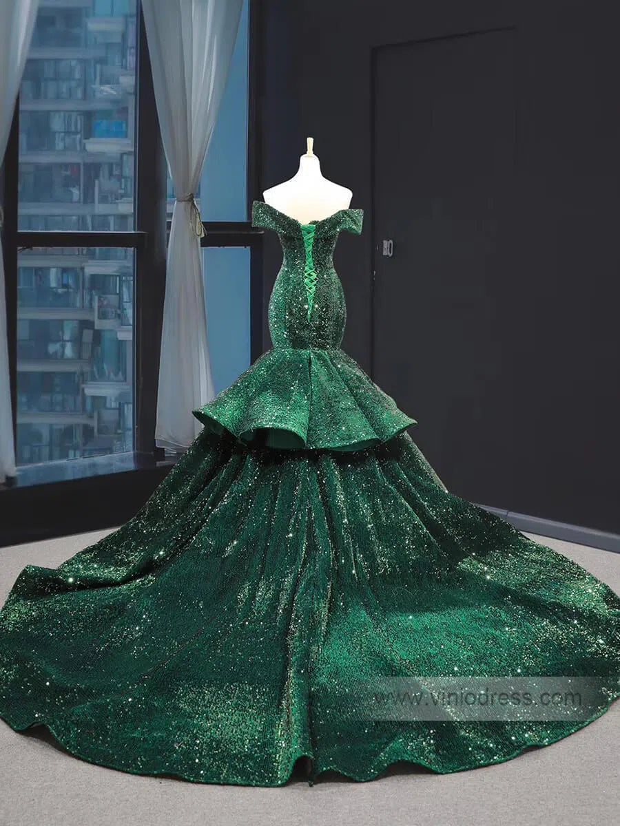 Sparkling Sequin Mermaid Prom Dresses Emerald Green Trumpet Dress 66886-prom dresses 2025 -Viniodress-Emerald Green-Custom Size-