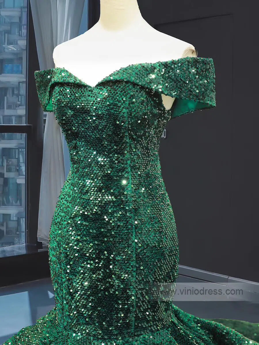 Sparkling Sequin Mermaid Prom Dresses Emerald Green Trumpet Dress 66886-prom dresses 2025 -Viniodress-Emerald Green-Custom Size-