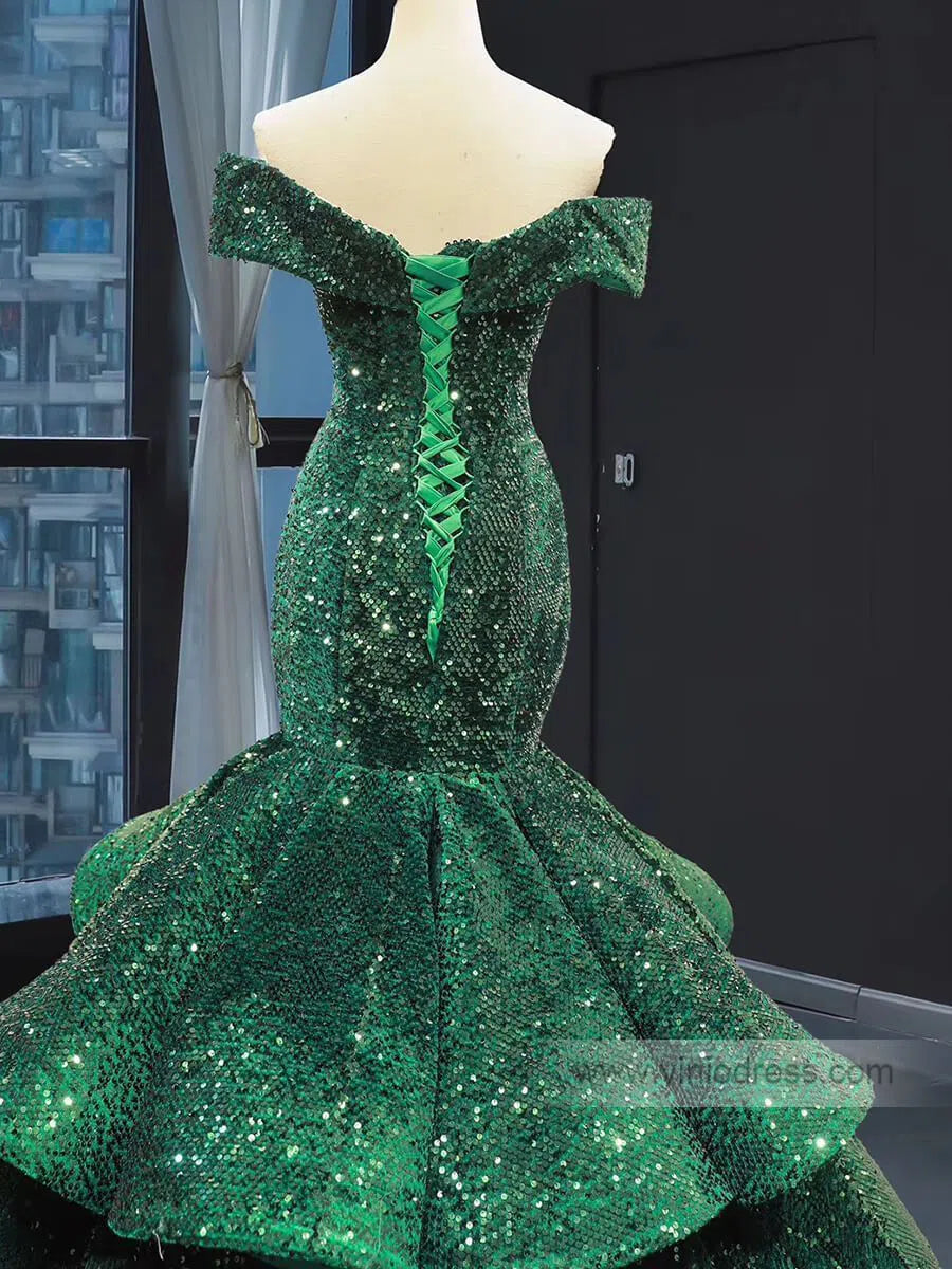 Sparkling Sequin Mermaid Prom Dresses Emerald Green Trumpet Dress 66886-prom dresses 2025 -Viniodress-Emerald Green-Custom Size-