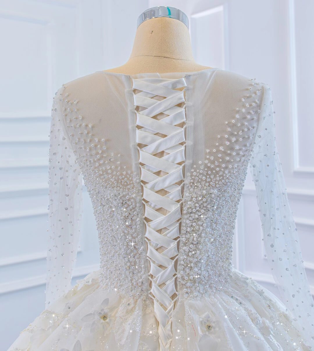 Sparkly 3D Flower Princess Wedding Dresses with Sleeves 67183-wedding dresses 2025 -Viniodress-Ivory-Custom Size-