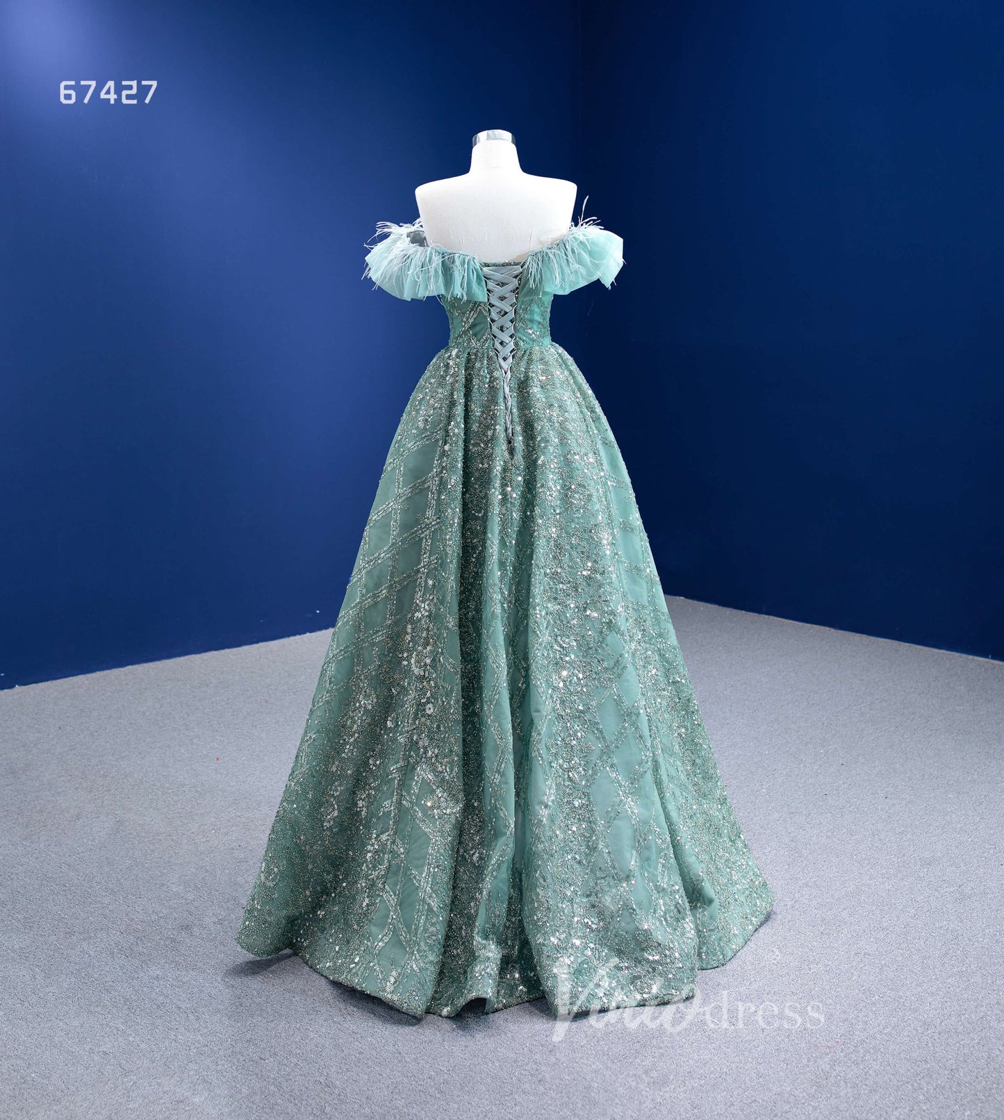 Sparkly A-line Formal Dress Beaded Greyish Green Prom Dresses 67427-Quinceanera Dresses 2025 -Viniodress-Greyish Green-Custom Size-