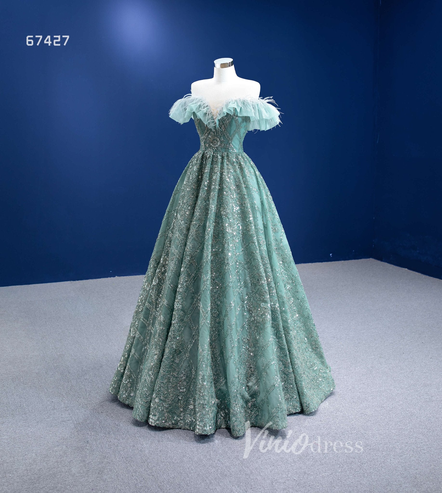 Sparkly A-line Formal Dress Beaded Greyish Green Prom Dresses 67427-Quinceanera Dresses 2025 -Viniodress-Greyish Green-Custom Size-