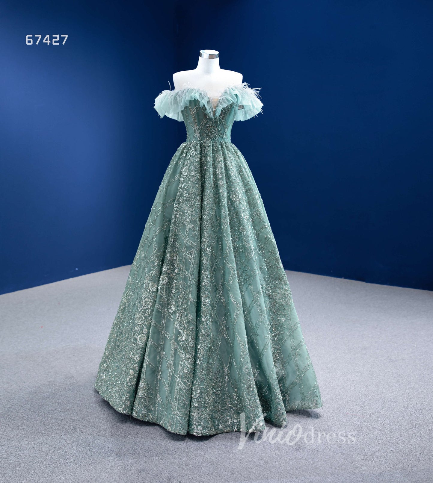 Sparkly A-line Formal Dress Beaded Greyish Green Prom Dresses 67427-Quinceanera Dresses 2025 -Viniodress-Greyish Green-Custom Size-