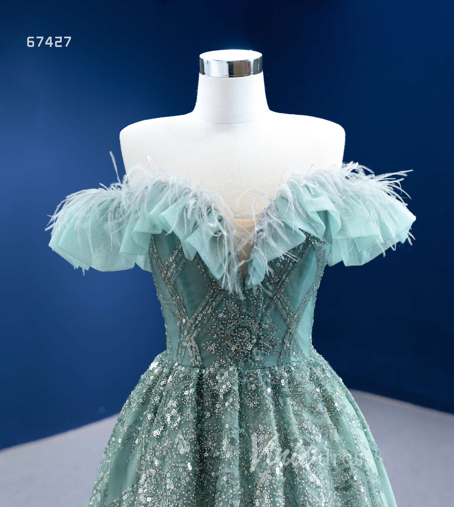 Sparkly A-line Formal Dress Beaded Greyish Green Prom Dresses 67427-Quinceanera Dresses 2025 -Viniodress-Greyish Green-Custom Size-