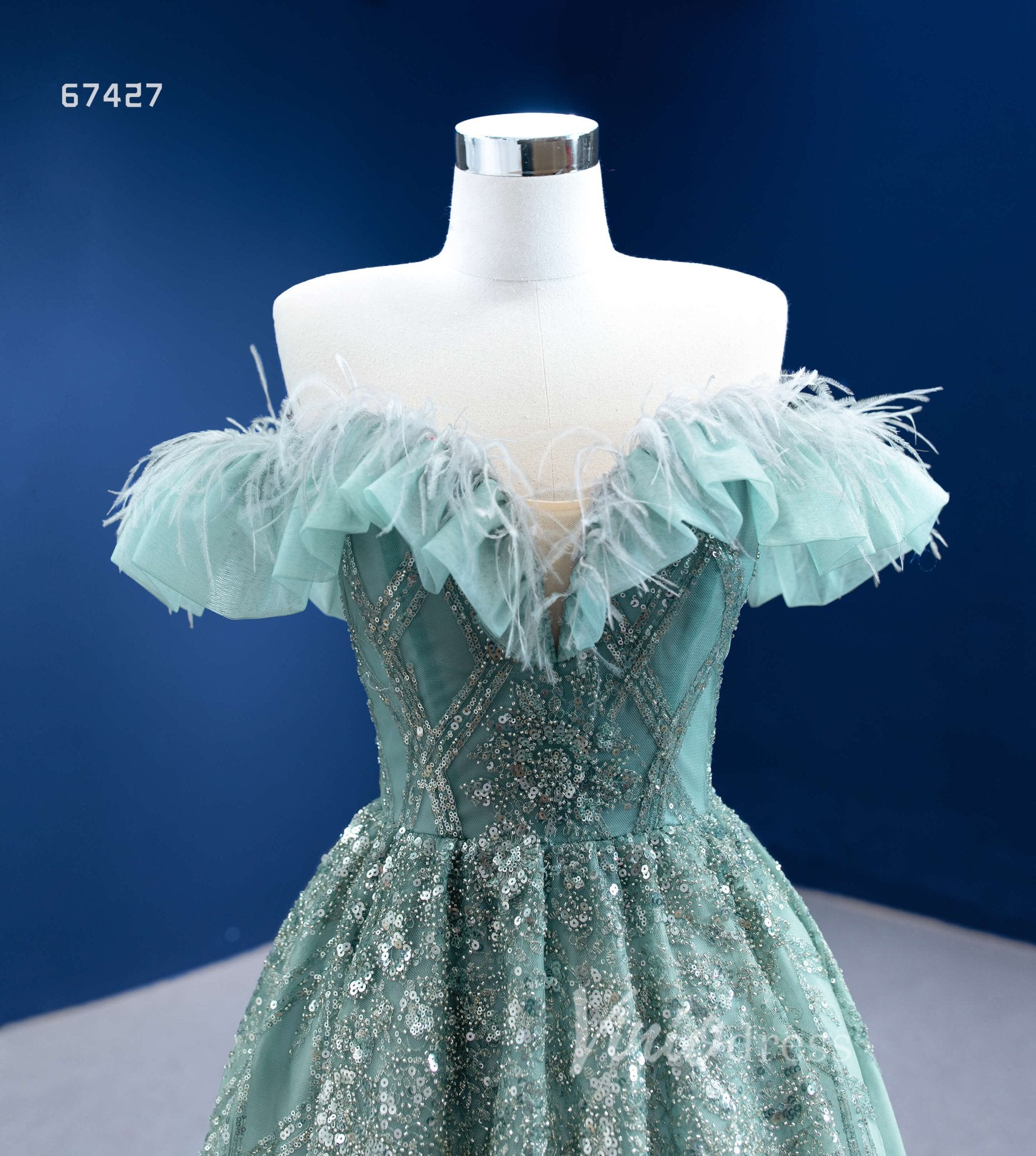 Sparkly A-line Formal Dress Beaded Greyish Green Prom Dresses 67427-Quinceanera Dresses 2025 -Viniodress-Greyish Green-Custom Size-