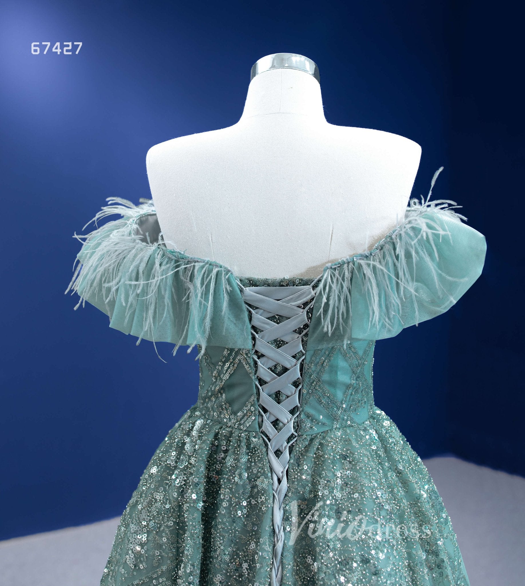 Sparkly A-line Formal Dress Beaded Greyish Green Prom Dresses 67427-Quinceanera Dresses 2025 -Viniodress-Greyish Green-Custom Size-