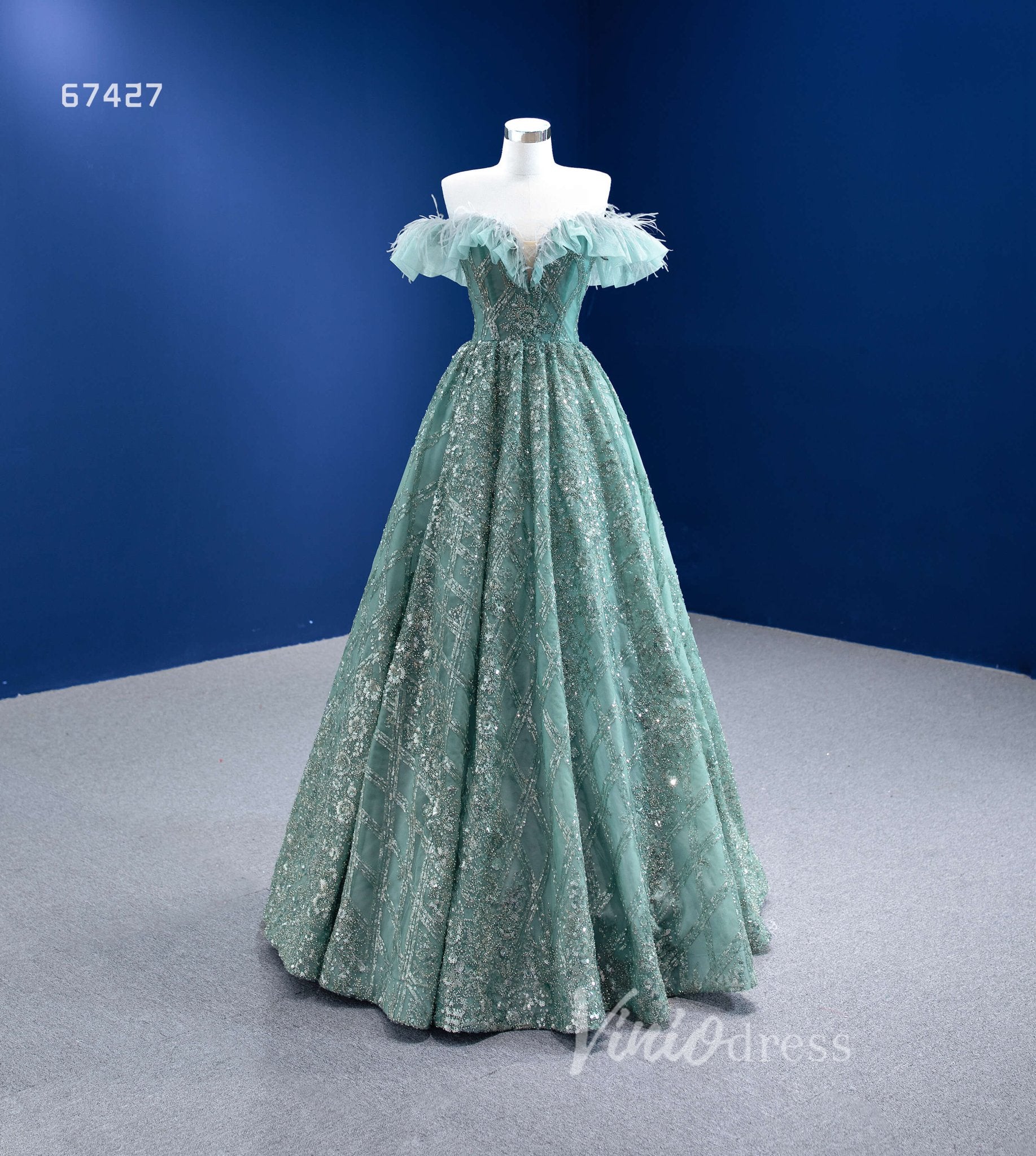 Sparkly A-line Formal Dress Beaded Greyish Green Prom Dresses 67427-Quinceanera Dresses 2025 -Viniodress-Greyish Green-Custom Size-