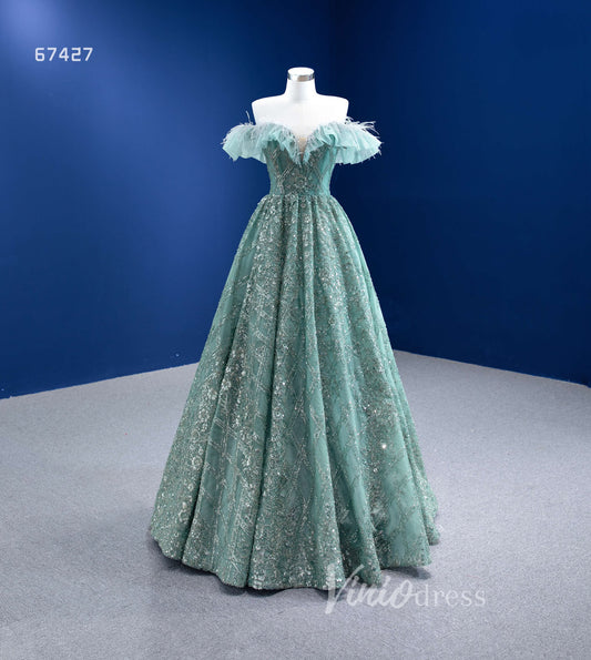 Sparkly A-line Formal Dress Beaded Greyish Green Prom Dresses 67427-Quinceanera Dresses 2025 -Viniodress-Greyish Green-Custom Size-