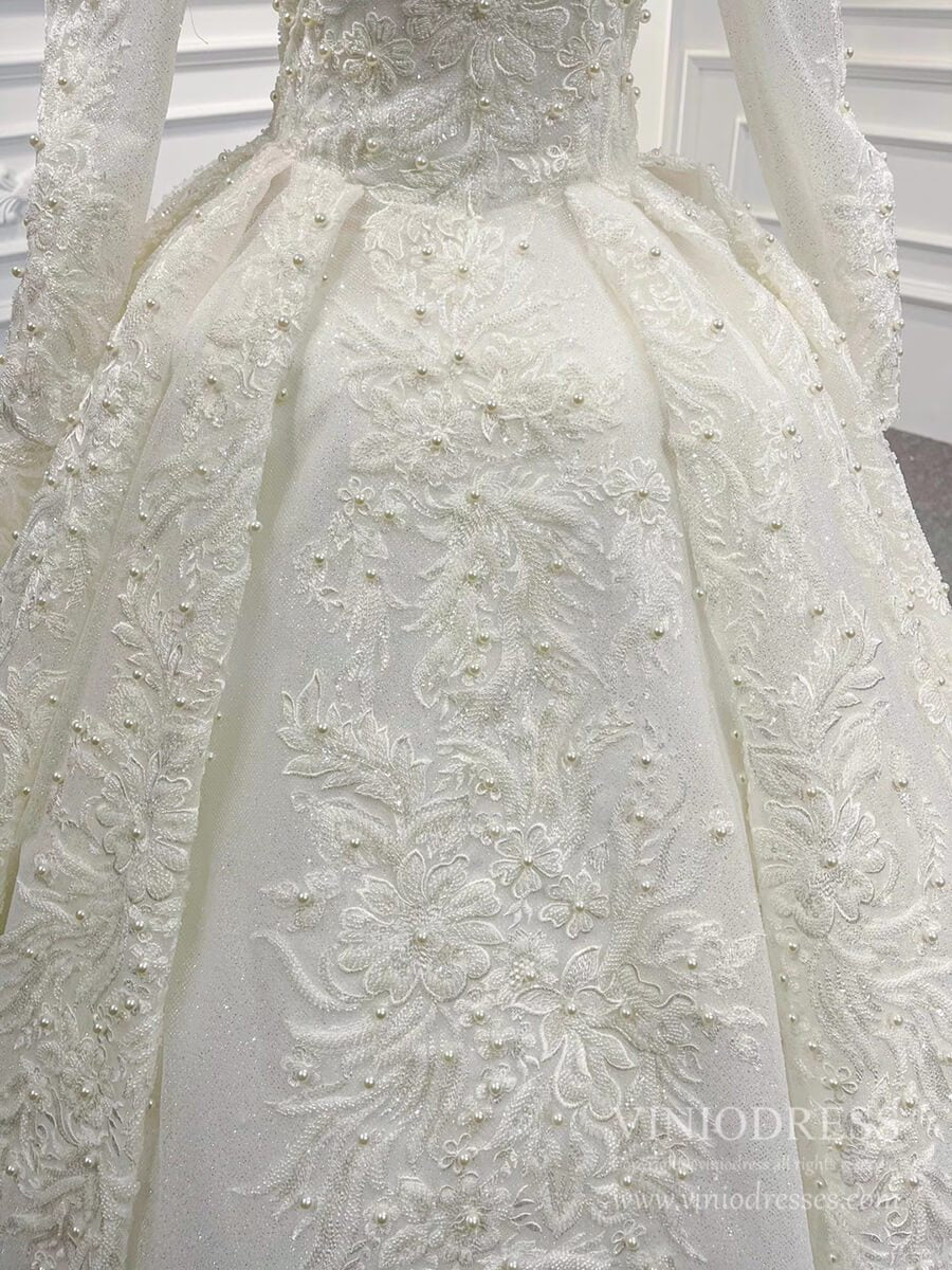 Sparkly Ball Gown Off the Shoulder Long Sleeve Wedding Dresses 67162D-wedding dresses 2025 -Viniodress-As Picture-Custom Size-