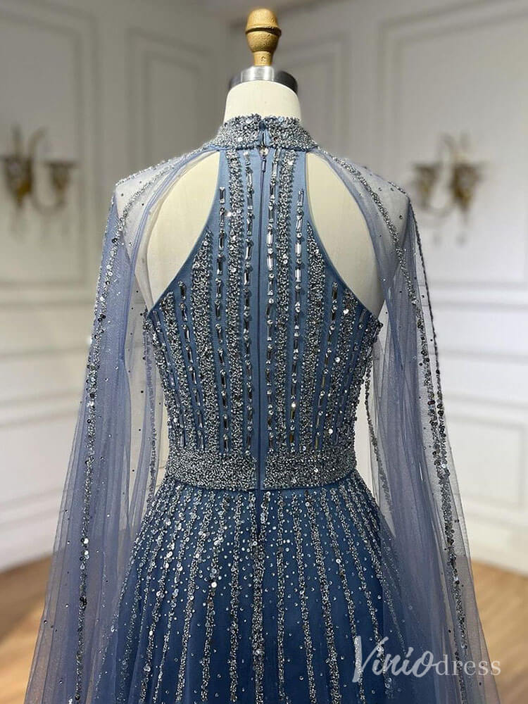 Sparkly Beaded Cape Sleeve Prom Dresses High Neck Pageant Dress AD1252-Evening Dresses 2025 -Viniodress-Red-US 2-