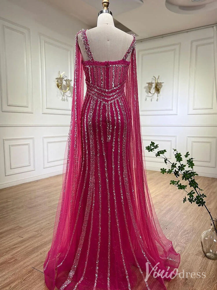 Sparkly Beaded Mermaid Prom Dresses Cape Sleeve Pageant Dress AD1229-Evening Dresses 2025 -Viniodress-Lavender-US 2-