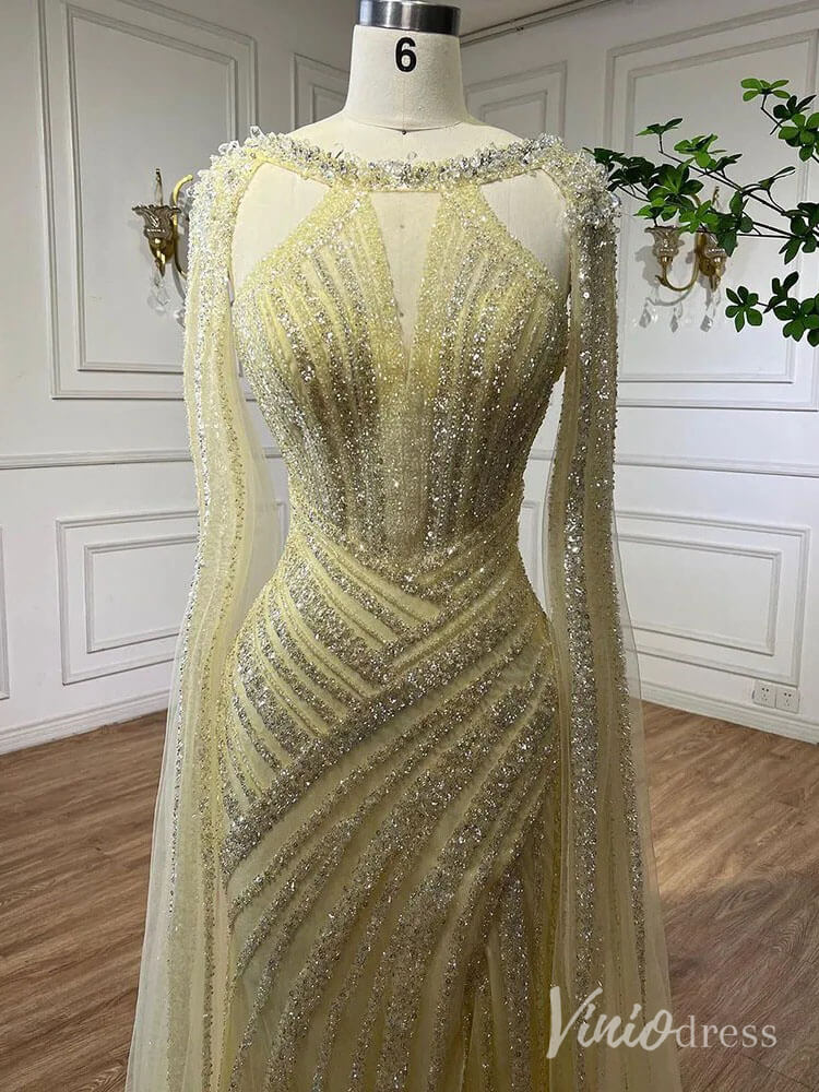 Sparkly Beaded Mermaid Prom Dresses Cape Sleeve Pageant Dress AD1229-Evening Dresses 2025 -Viniodress-Lavender-US 2-