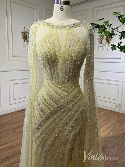 Sparkly Beaded Mermaid Prom Dresses Cape Sleeve Pageant Dress AD1229-Evening Dresses 2025 -Viniodress-Lavender-US 2-