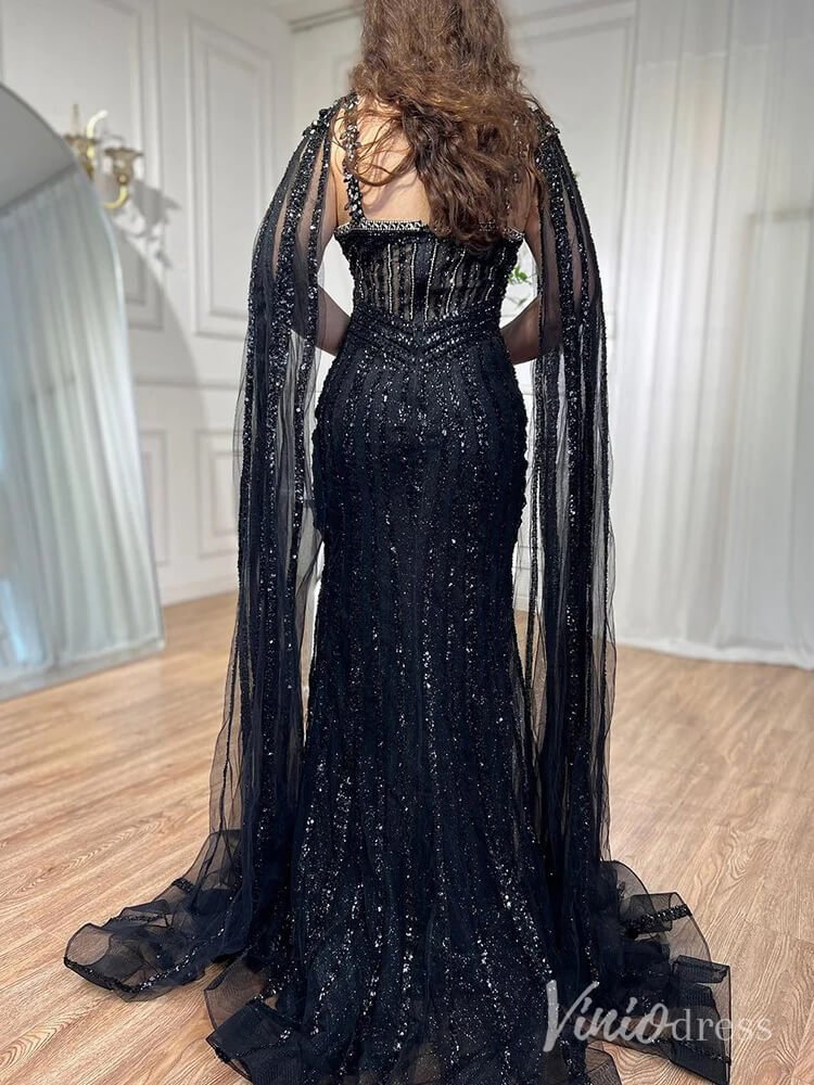 Sparkly Beaded Mermaid Prom Dresses Cape Sleeve Pageant Dress AD1229-Evening Dresses 2025 -Viniodress-Lavender-US 2-