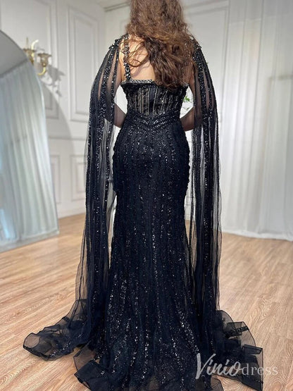 Sparkly Beaded Mermaid Prom Dresses Cape Sleeve Pageant Dress AD1229-Evening Dresses 2025 -Viniodress-Lavender-US 2-