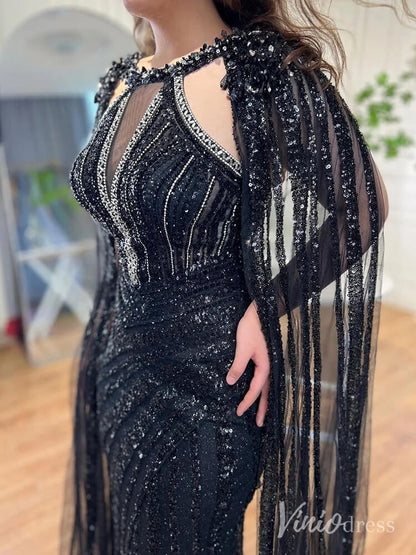 Sparkly Beaded Mermaid Prom Dresses Cape Sleeve Pageant Dress AD1229-Evening Dresses 2025 -Viniodress-Lavender-US 2-