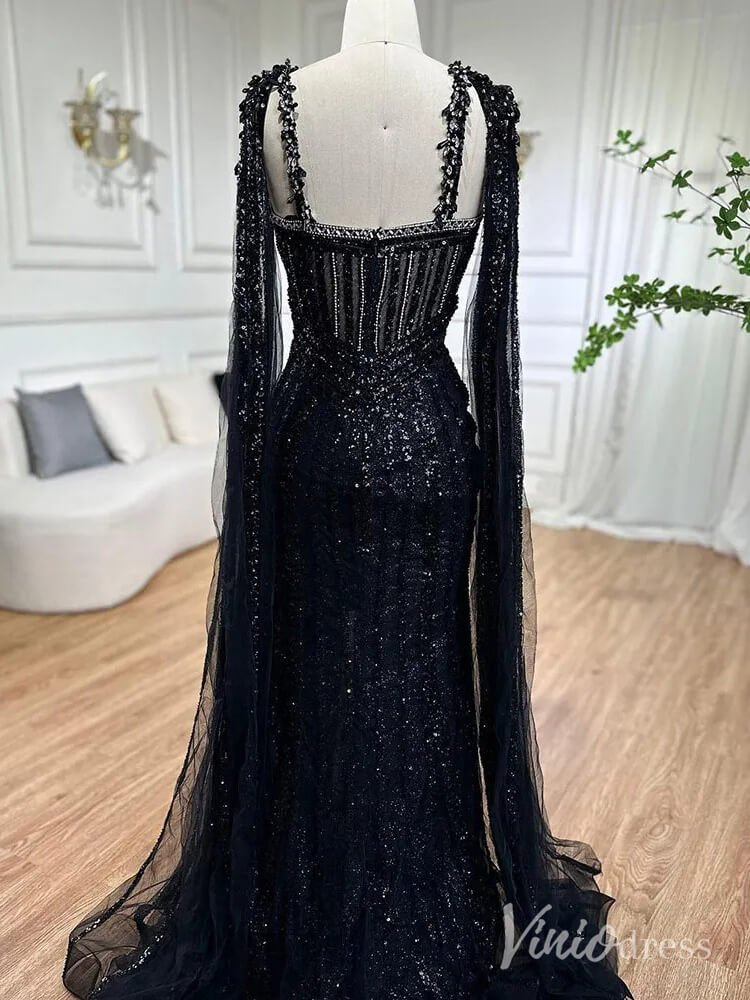 Sparkly Beaded Mermaid Prom Dresses Cape Sleeve Pageant Dress AD1229-Evening Dresses 2025 -Viniodress-Lavender-US 2-