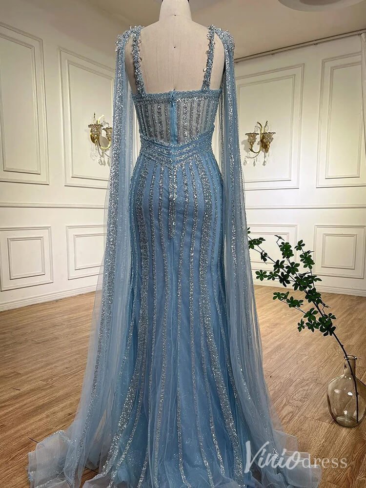 Sparkly Beaded Mermaid Prom Dresses Cape Sleeve Pageant Dress AD1229-Evening Dresses 2025 -Viniodress-Lavender-US 2-