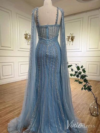 Sparkly Beaded Mermaid Prom Dresses Cape Sleeve Pageant Dress AD1229-Evening Dresses 2025 -Viniodress-Lavender-US 2-