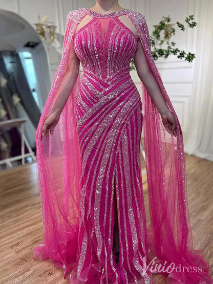 Sparkly Beaded Mermaid Prom Dresses Cape Sleeve Pageant Dress AD1229-Evening Dresses 2025 -Viniodress-Lavender-US 2-