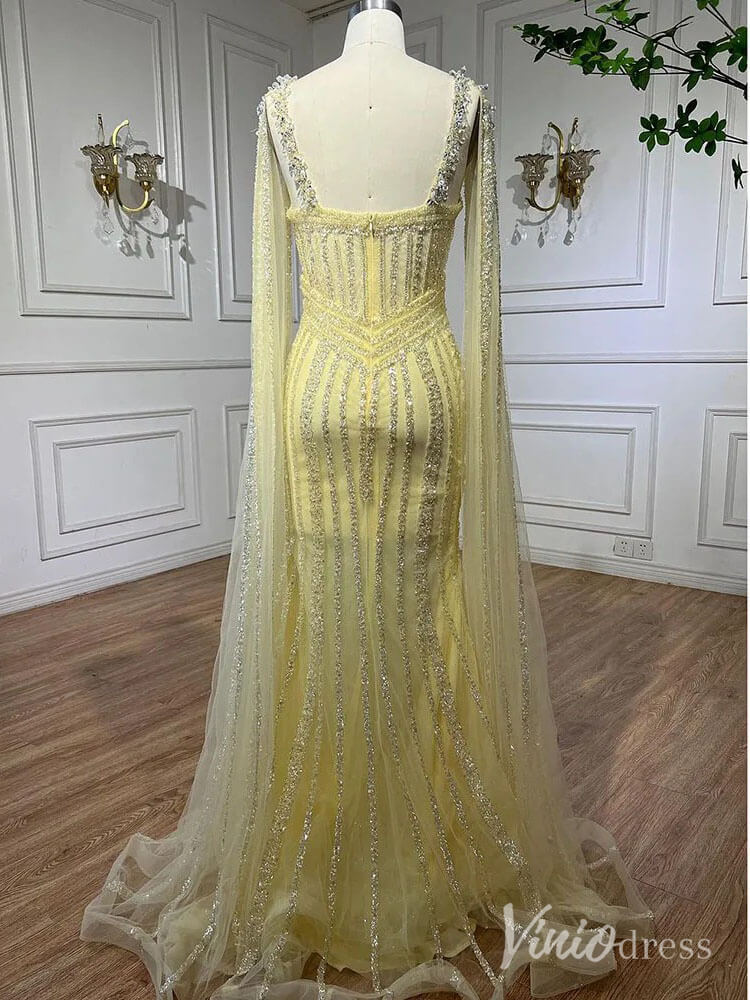 Sparkly Beaded Mermaid Prom Dresses Cape Sleeve Pageant Dress AD1229-Evening Dresses 2025 -Viniodress-Lavender-US 2-