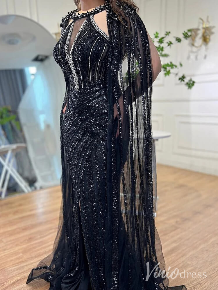 Sparkly Beaded Mermaid Prom Dresses Cape Sleeve Pageant Dress AD1229-Evening Dresses 2025 -Viniodress-Lavender-US 2-