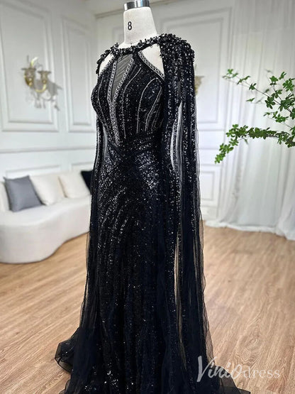 Sparkly Beaded Mermaid Prom Dresses Cape Sleeve Pageant Dress AD1229-Evening Dresses 2025 -Viniodress-Lavender-US 2-