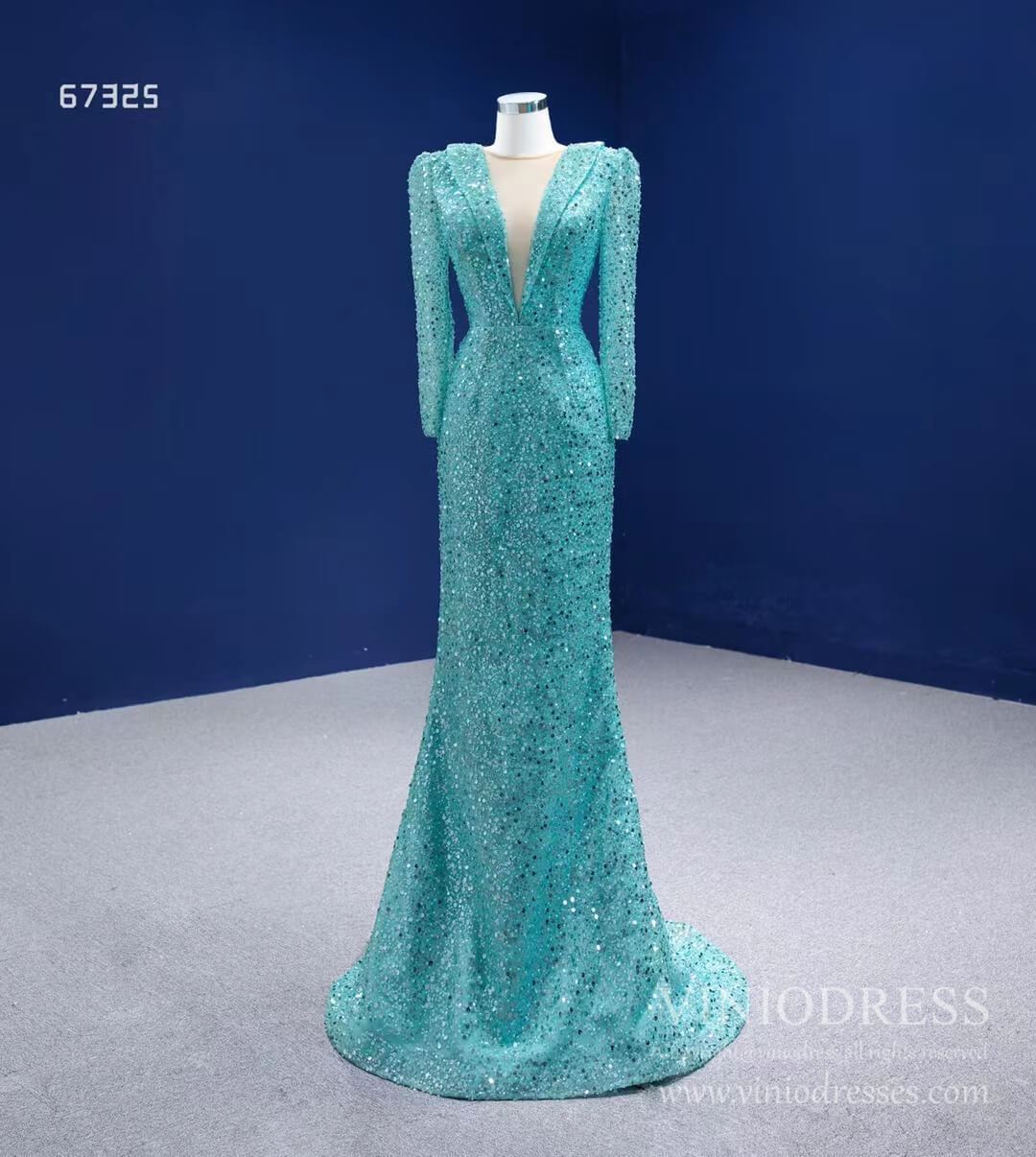 Sparkly Beaded Turquoise Prom Dresses with Detachable Overskirt 67325 viniodress-prom dresses 2025 -Viniodress-Turquoise-Custom Size-