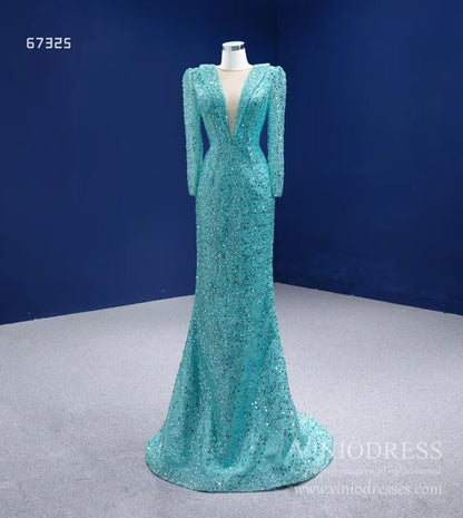 Sparkly Beaded Turquoise Prom Dresses with Detachable Overskirt 67325 viniodress-prom dresses 2025 -Viniodress-Turquoise-Custom Size-