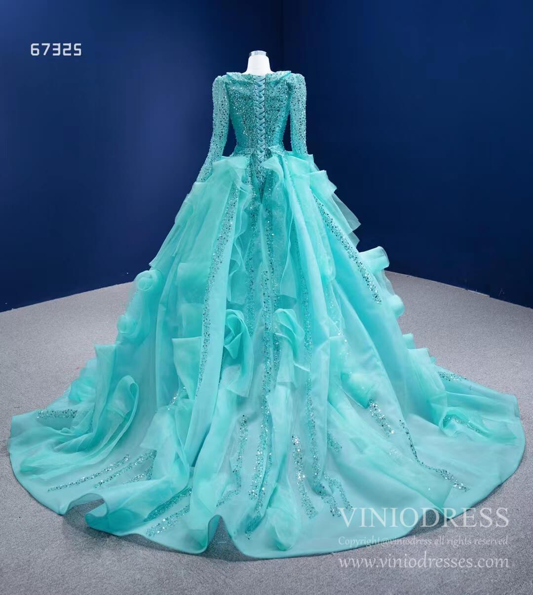 Sparkly Beaded Turquoise Prom Dresses with Detachable Overskirt 67325 viniodress-prom dresses 2025 -Viniodress-Turquoise-Custom Size-