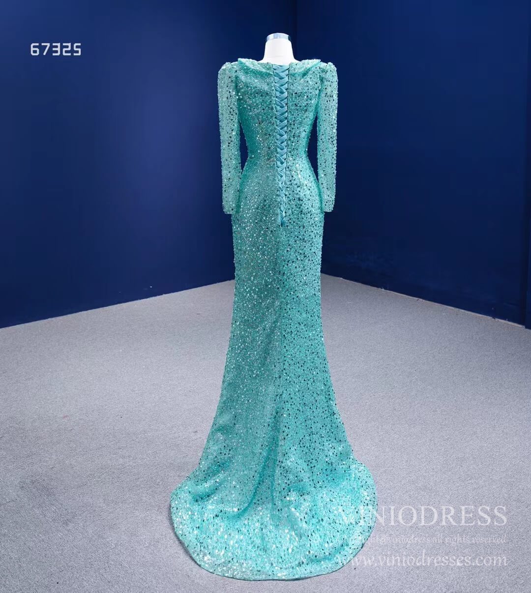 Sparkly Beaded Turquoise Prom Dresses with Detachable Overskirt 67325 viniodress-prom dresses 2025 -Viniodress-Turquoise-Custom Size-