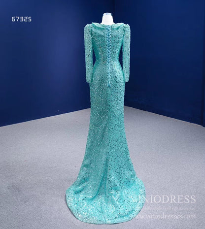 Sparkly Beaded Turquoise Prom Dresses with Detachable Overskirt 67325 viniodress-prom dresses 2025 -Viniodress-Turquoise-Custom Size-