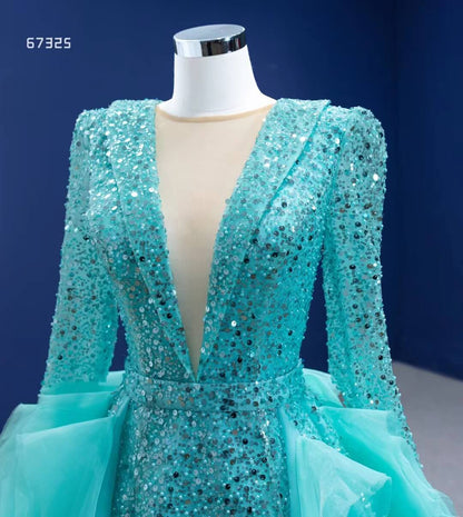 Sparkly Beaded Turquoise Prom Dresses with Detachable Overskirt 67325 viniodress-prom dresses 2025 -Viniodress-Turquoise-Custom Size-