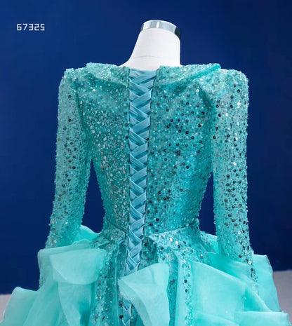 Sparkly Beaded Turquoise Prom Dresses with Detachable Overskirt 67325 viniodress-prom dresses 2025 -Viniodress-Turquoise-Custom Size-