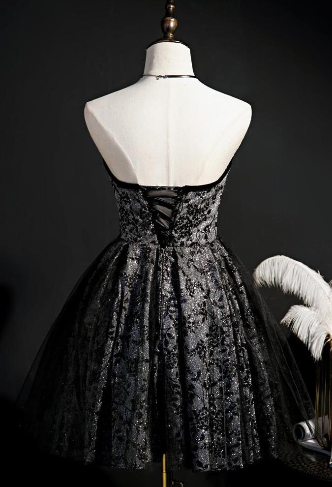 Sparkly Blace Lace Homecoming Dresses Strapless SD1343-Homecoming Dresses 2025 -VINIODRESS-US2-Black-