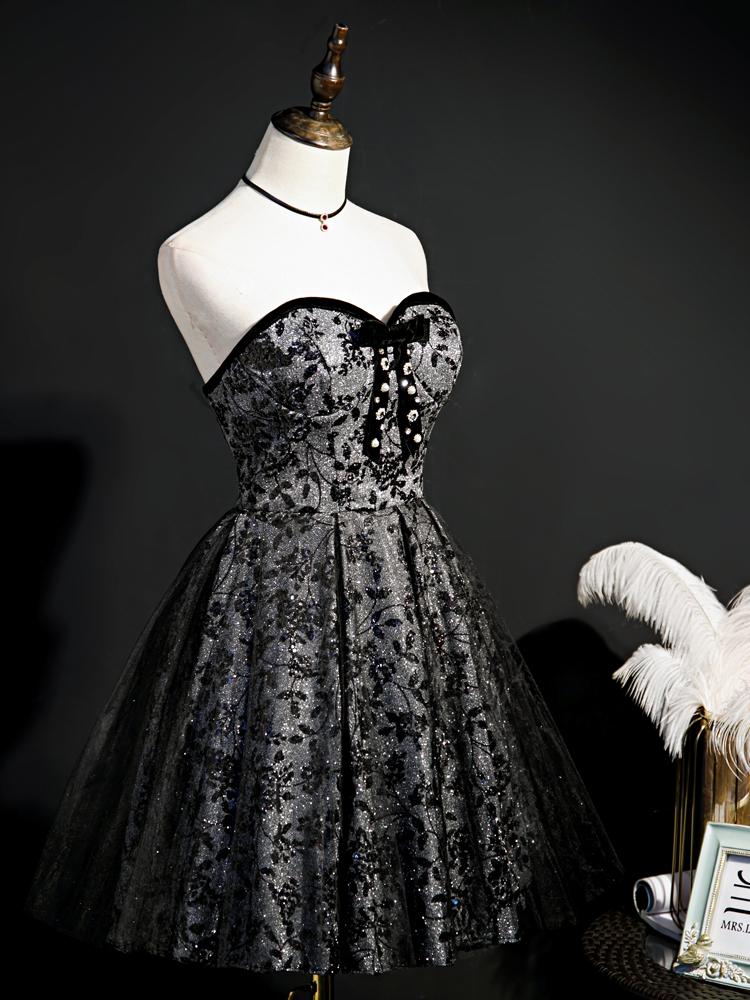 Sparkly Blace Lace Homecoming Dresses Strapless SD1343-Homecoming Dresses 2025 -VINIODRESS-US2-Black-