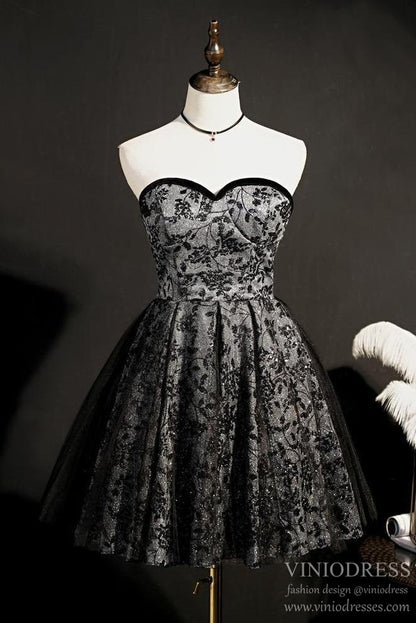 Sparkly Blace Lace Homecoming Dresses Strapless SD1343-Homecoming Dresses 2025 -VINIODRESS-US2-Black-