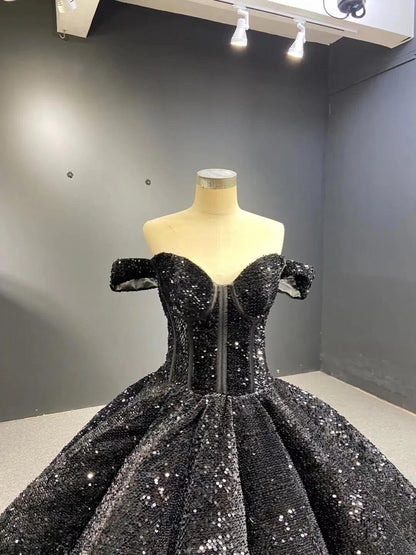 Sparkly Black Sequin Ball Gown Wedding Dress Sweet 16 Dresses 66567 viniodress-prom dresses 2025 -Viniodress-Black-Custom Size-