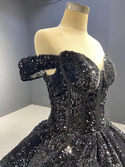 Sparkly Black Sequin Ball Gown Wedding Dress Sweet 16 Dresses 66567 viniodress-prom dresses 2025 -Viniodress-Black-Custom Size-