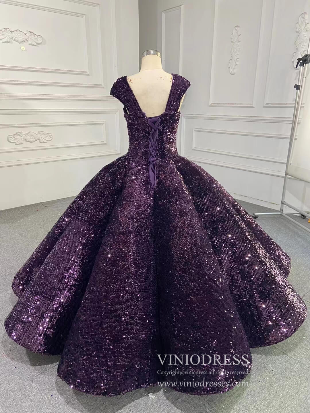 Sparkly Black Sequin Ball Gown Wedding Dress Sweet 16 Dresses 66567 viniodress-prom dresses-Viniodress-Viniodress