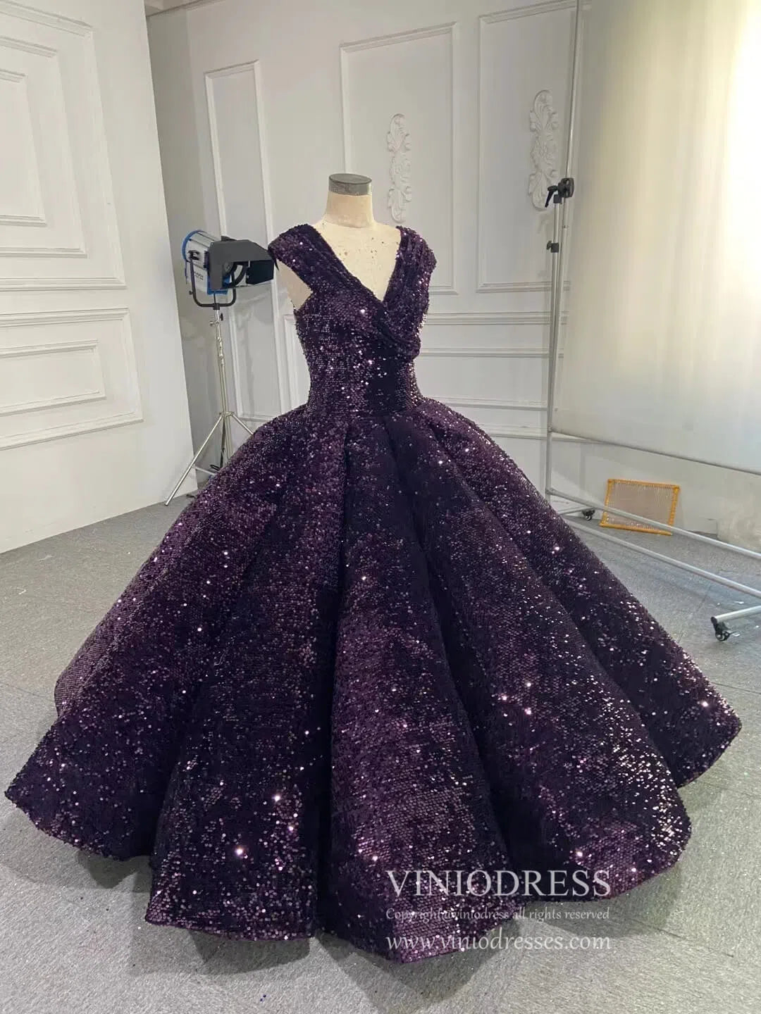 Sparkly Black Sequin Ball Gown Wedding Dress Sweet 16 Dresses 66567 viniodress-prom dresses-Viniodress-Viniodress