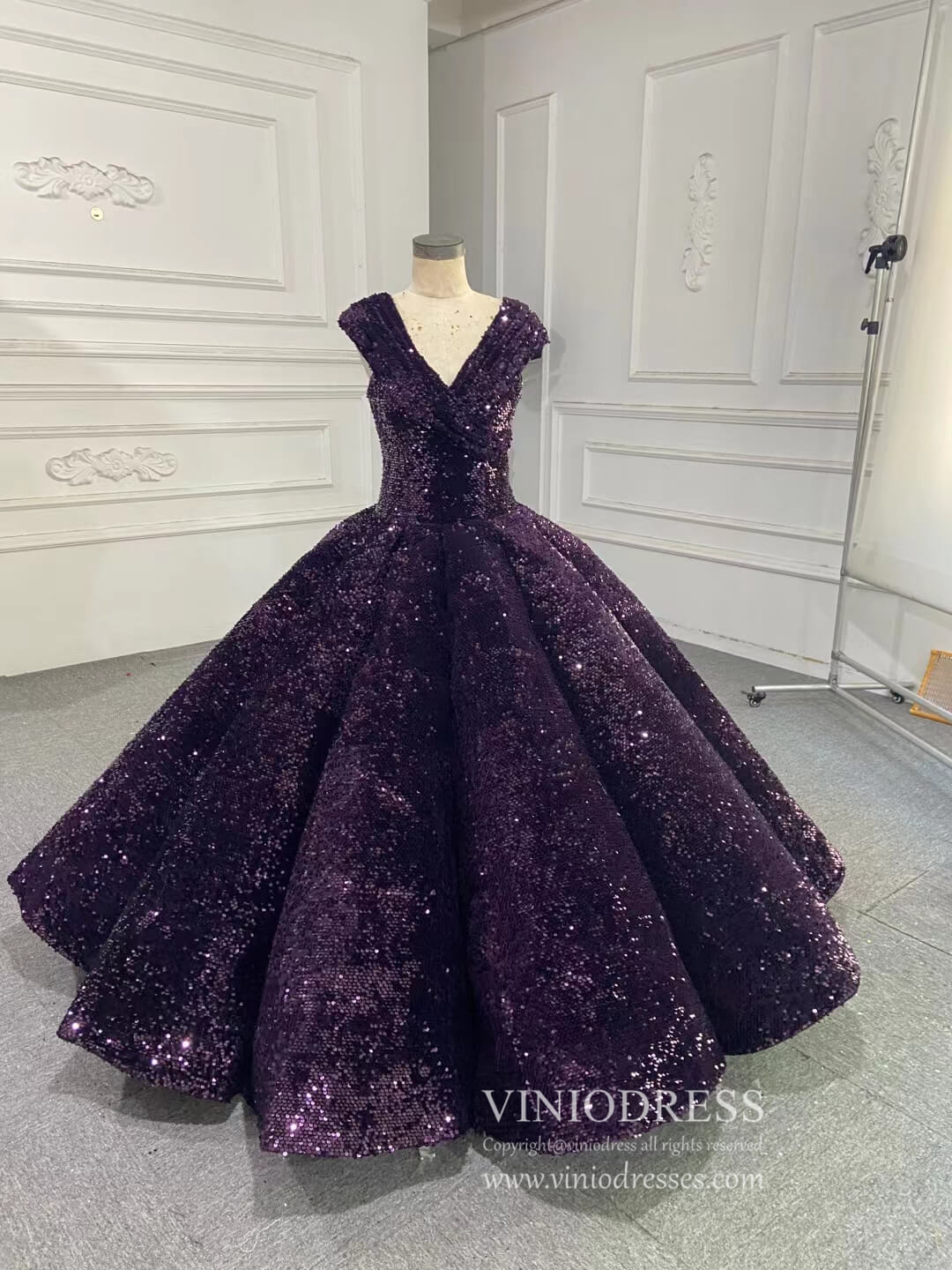 Sparkly Black Sequin Ball Gown Wedding Dress Sweet 16 Dresses 66567 viniodress-prom dresses-Viniodress-Purple-Custom Size-Viniodress