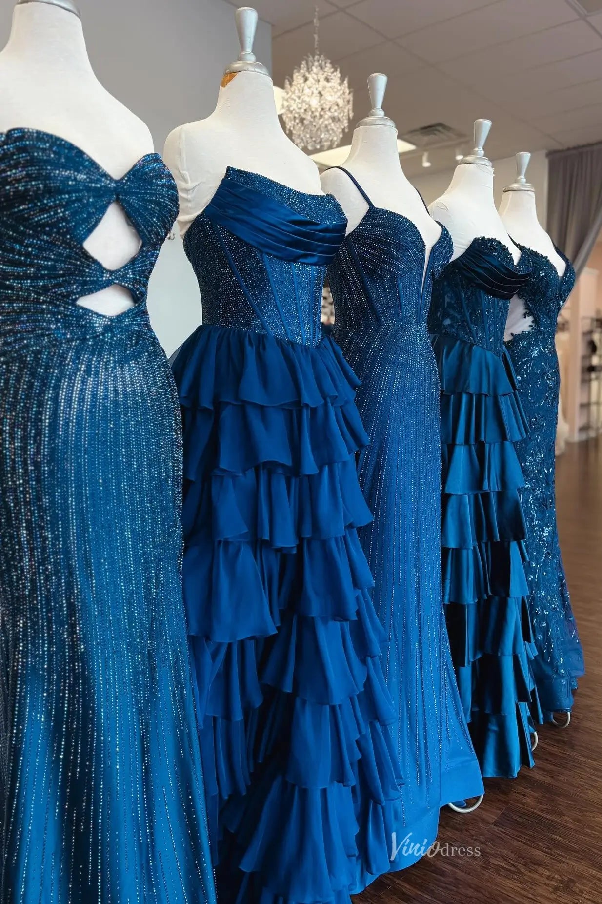 Sparkly Blue Corset Prom Dress – Mermaid, Ruffled & Sequin Styles RF400-prom dresses 2026-Viniodress-Blue-A-Custom Size