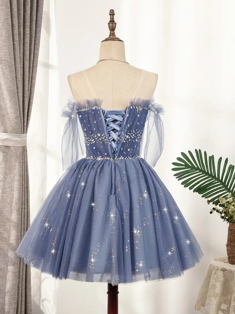 Sparkly Blue Homecoming Dresses 2021 Ruffled Hoco Dress SD1385-Homecoming Dresses 2025 -VINIODRESS-US2-Blue-