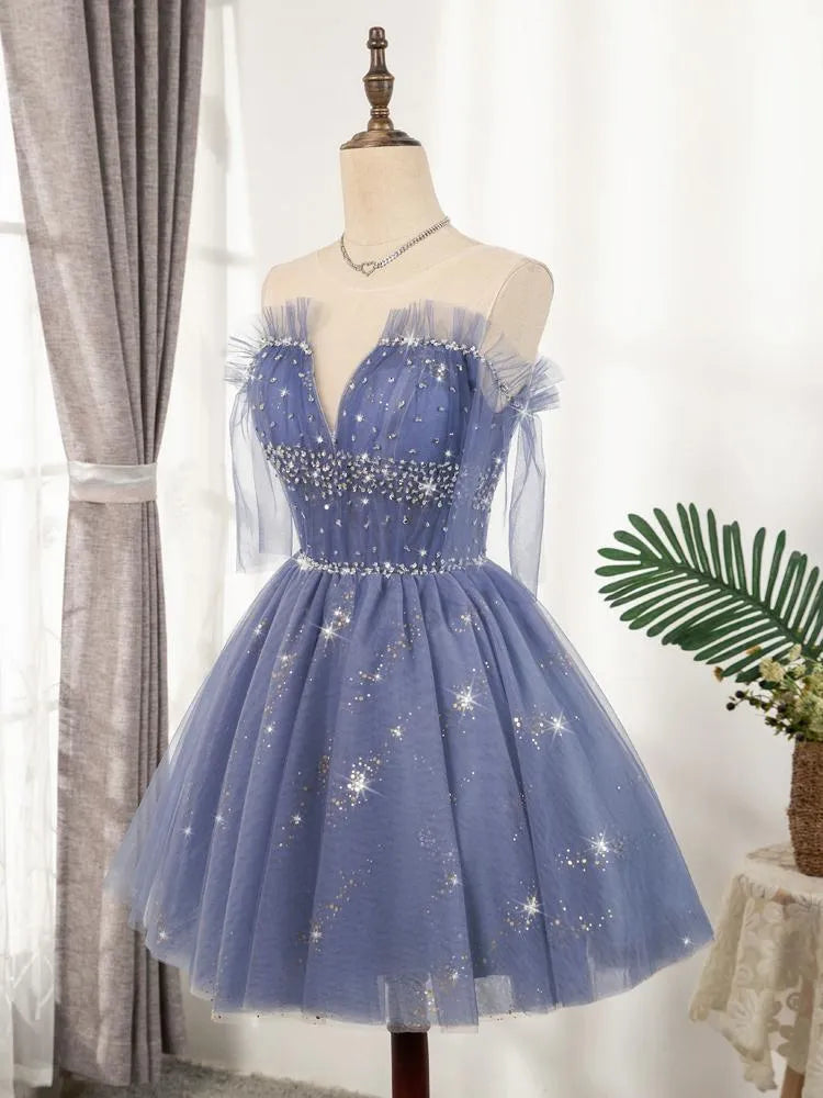 Sparkly Blue Homecoming Dresses 2021 Ruffled Hoco Dress SD1385-Homecoming Dresses 2025 -VINIODRESS-US2-Blue-