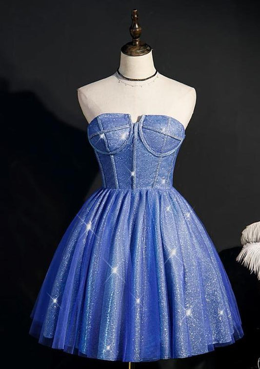 Sparkly Blue Homecoming Dresses Strapless Corset Back SD1342-Homecoming Dresses 2025 -VINIODRESS-US2-Blue-