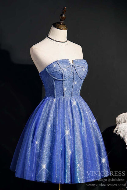 Sparkly Blue Homecoming Dresses Strapless Corset Back SD1342-Homecoming Dresses 2025 -VINIODRESS-US2-Blue-